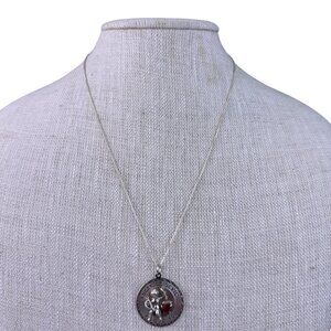 Sterling Silver Women’s Angel/Devil Pendant Necklace With Ruby Heart